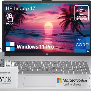 HP 17 Inch Laptop Touchscreen Computer, 17.3 HD+ Touch Screen Business Laptop, Intel 10-Core i7, 64GB RAM 2TB SSD+512GB Docking Set, Windows 11 Pro Lifetime Office, Backlit 10-Key,Fingerprint Reader